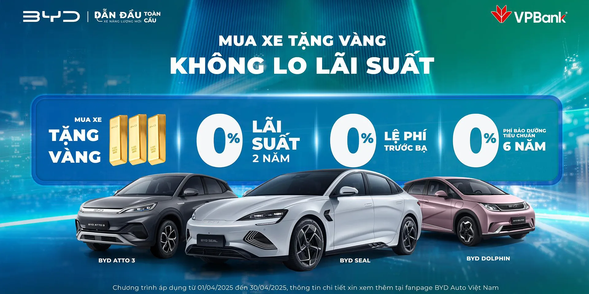 Khuyến mãi mua xe điện BYD tháng 04/2025: MUA XE NHẬN VÀNG – KHÔNG LO LÃI SUẤT, BYD x VPBANK